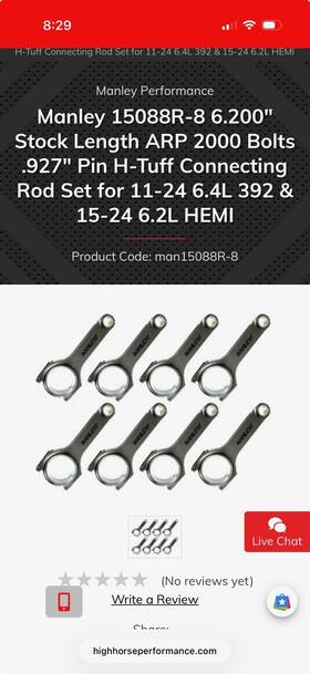 Man15088r-8 Manley Stock Length Bolts Pin H-tuff Connecting Rod Set