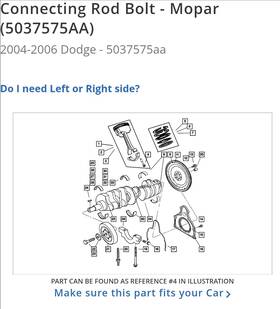 05037575aa Mopar Genuine Connecting Rod Bolt Oe 2005-06 Ram 2004-06 Viper Srt-10