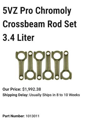 Toy-220-580-1480f Pauter 5vz-fe Pro Chromoly Crossbeam Connecting Rod Set 3.4 Liter V6 X-beam Lce