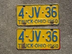 1960 Ohio Truck License Plate Pair 4 Jv 36 Yellow Blue Chevrolet Chevy Ford Set. Fixed Price $40.00.