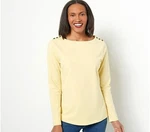 Denim Co Perfect Jersey Boat Neck Long-slv Top Button DETAIL-NAVY-MEDIUM-A488296. Fixed Price $16.99.