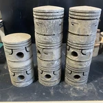 Vintage Oem Ford Scroll Aluminum Pistons Set Of 8 2GT, Marked Abc (2) & Def (6). Fixed Price $64.00.