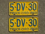 1960 Ohio Truck License Plate Pair 5 Dv 30 Yellow Blue Chevrolet Chevy Ford Set. Fixed Price $90.00.