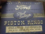 Ford Flathead Rings .020 Oversize 85 H.p. Aluminum Pistons. Fixed Price $13.00.