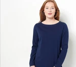 Denim & Co. Perfect Jersey Boat Neck Top W/buttn Dtl-navy-medium A488296. Fixed Price $10.19.